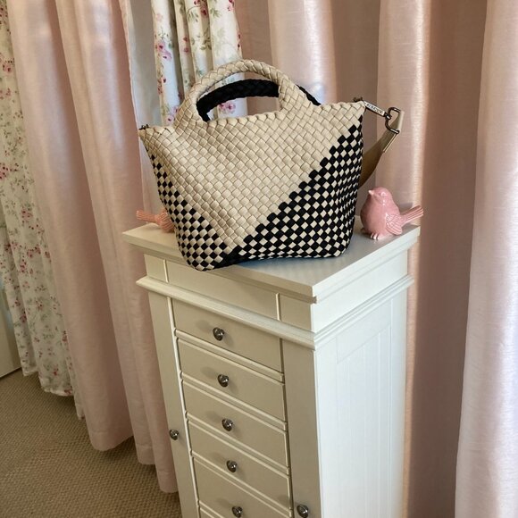 Naghedi St. Barth's tote, graphic geo black and cream indio woven, Small - Picture 4 of 8